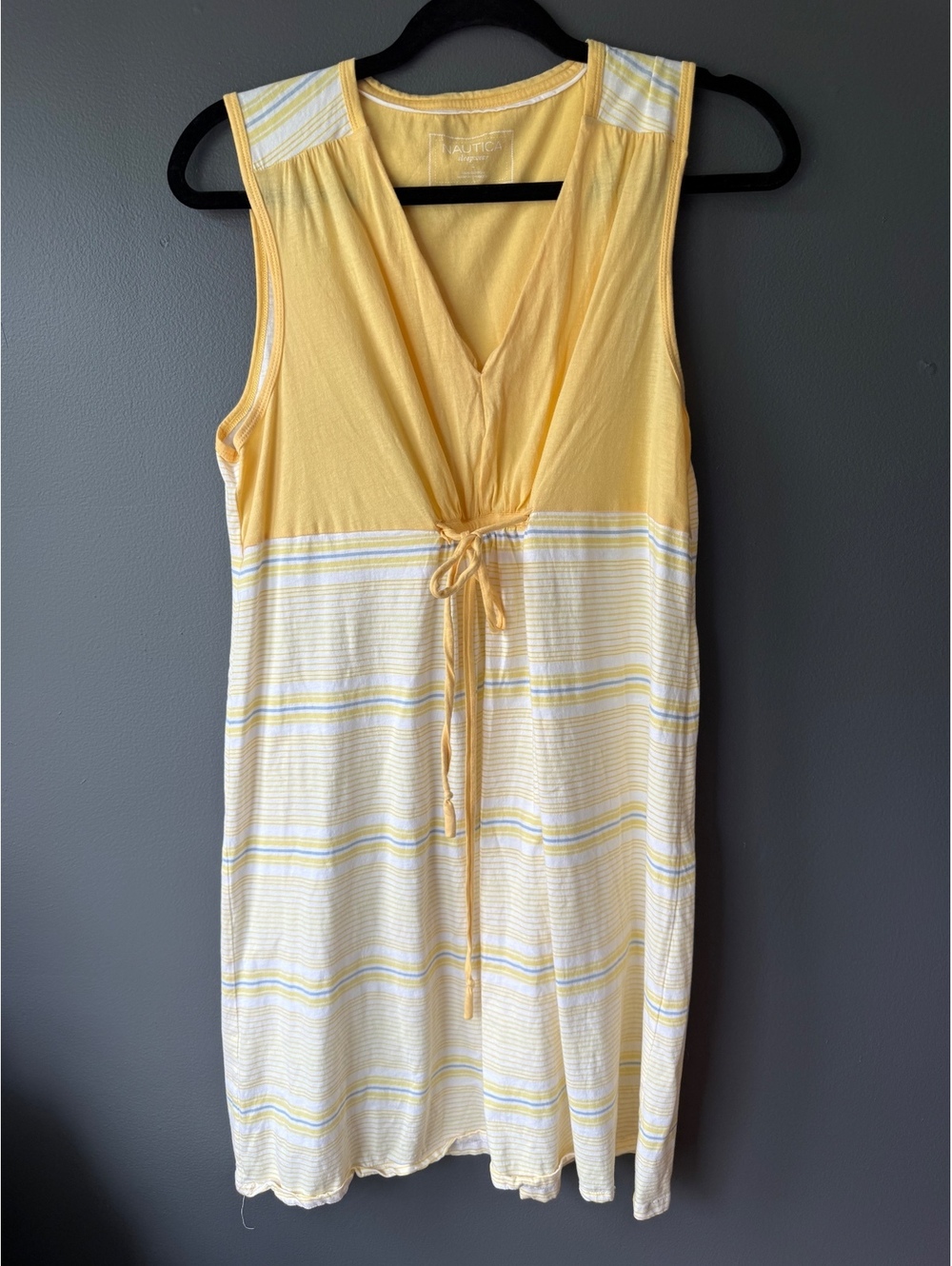Nautica Yellow and White Sleeveless Cotton Sleepwear Dress, Size Large
